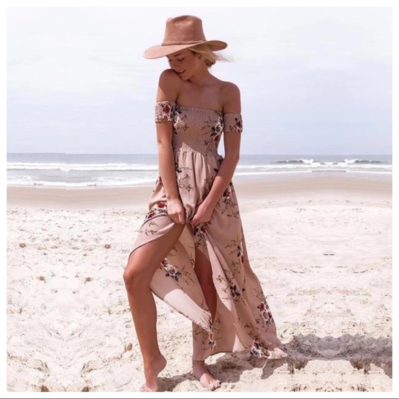 ☀️Sale☀️Apricot Off Shoulder Front Wrap Dress - Picture 4 of 8